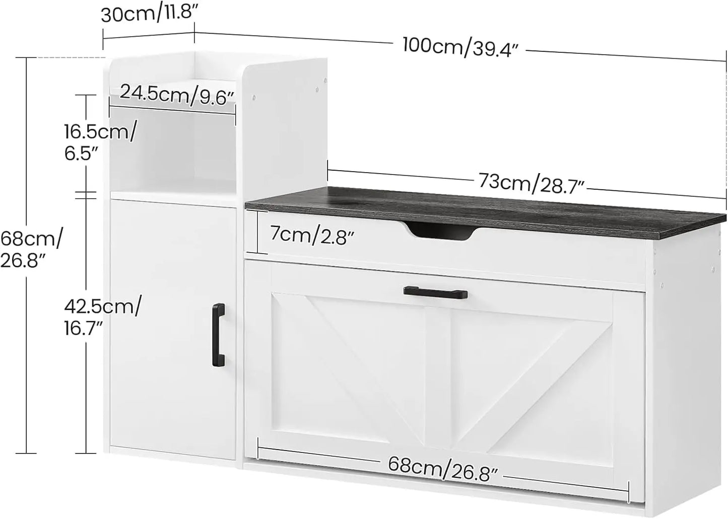 Farmhouse Shoe Storage Bench With Flip Drawer Seat White