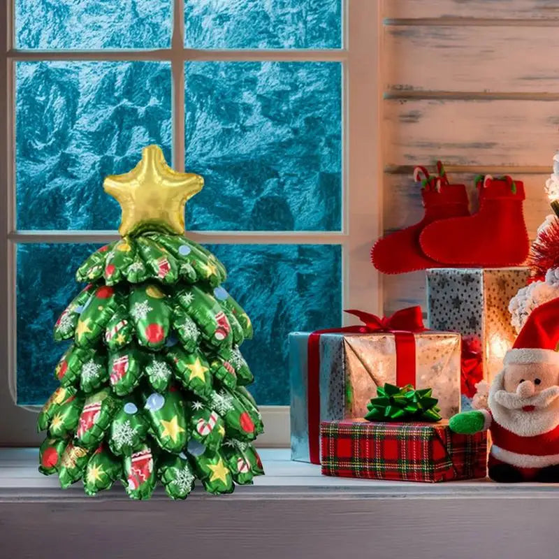Christmas Tree Balloon Light Up Inflatable Christmas Tree Festive Indoor Ornament Cartoon Pine Tree Display for Winter New Year