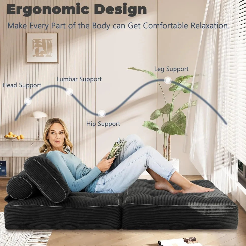 Sofa Bed with Pillow Convertible Sleeper Chair Folding Foam Couch Single Size Floor Mattress