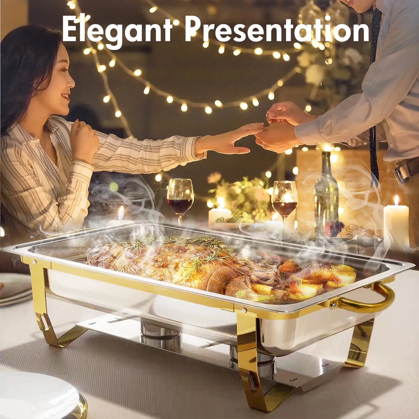 4 Pack 8 Quart Chafing Dish Buffet Set Stainless Steel Food Warmer Chafer with Chafing Fuel Holder for Party Catering Silver