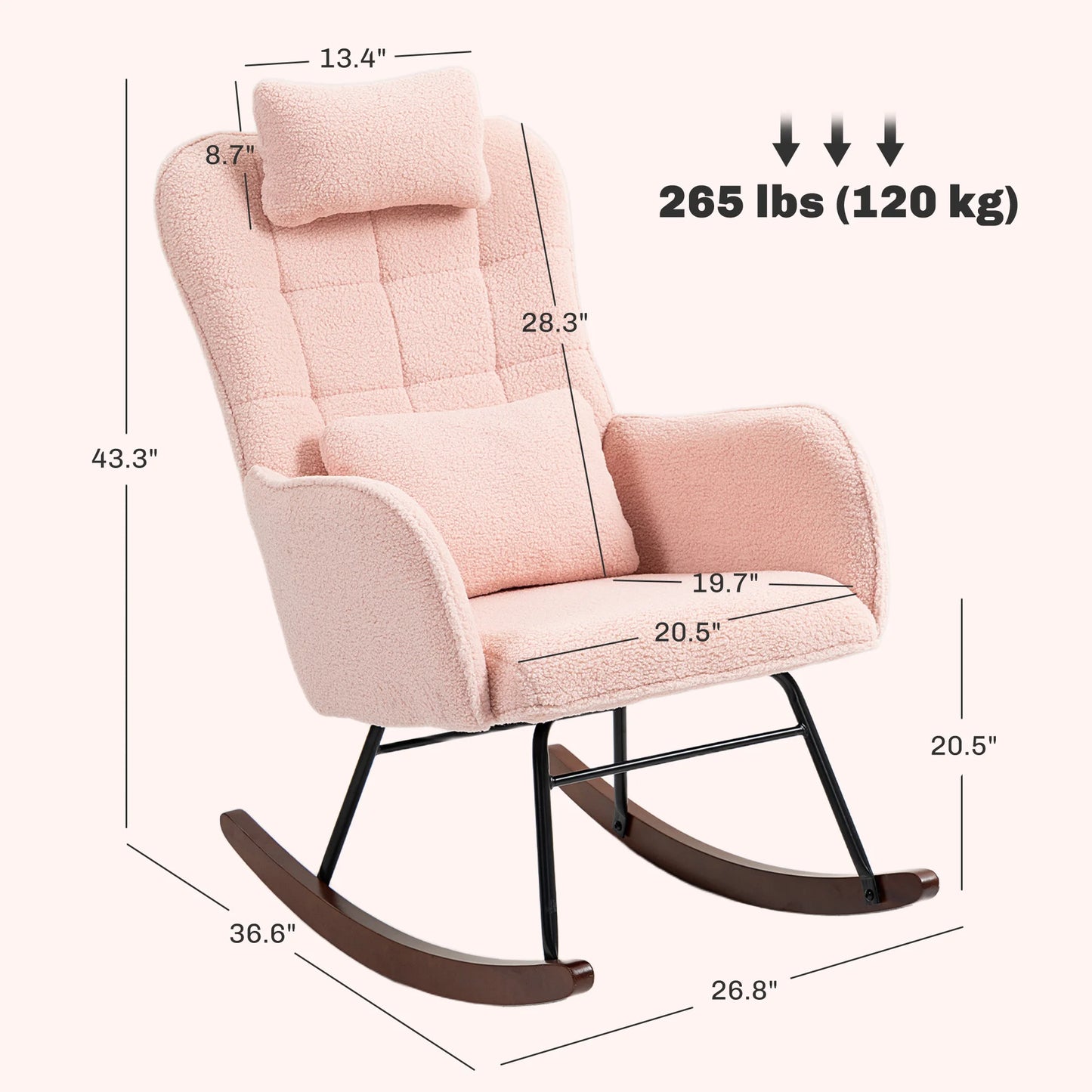 Homcom Boucle Rocking Chair with Headrest and Lumbar Pillow Pink