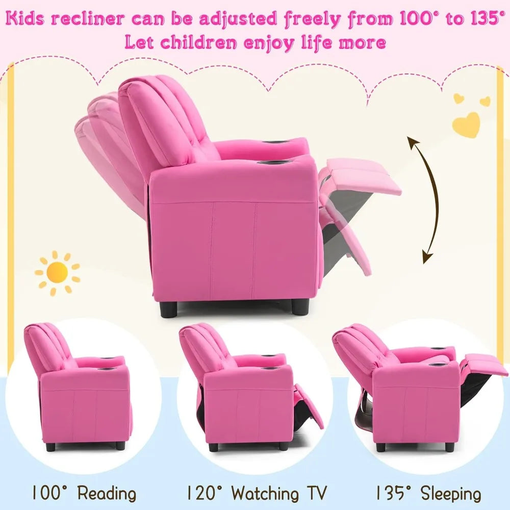 Double Recliner Chair With Cup Holder PU Leather Kids Sofa
