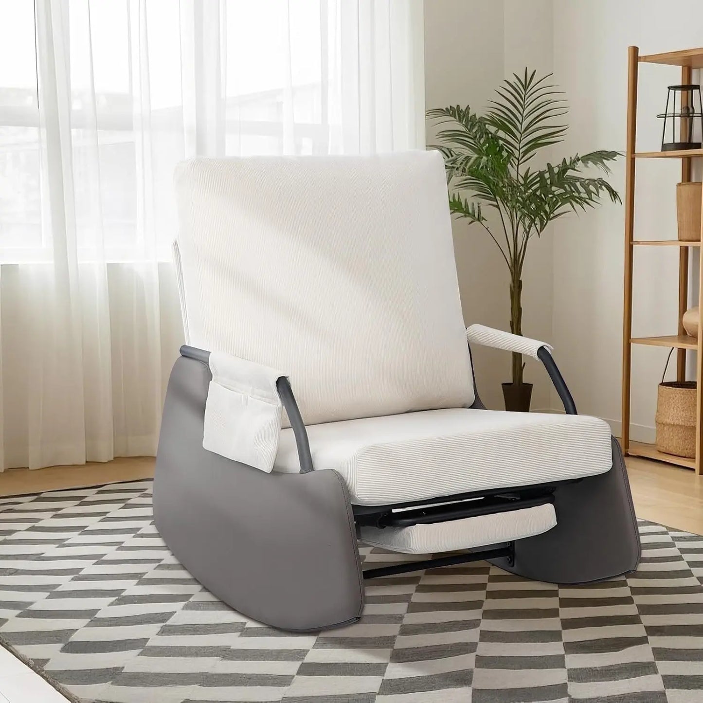 Rocking Recliner Chair With Side Pocket 3 Level Adjustable