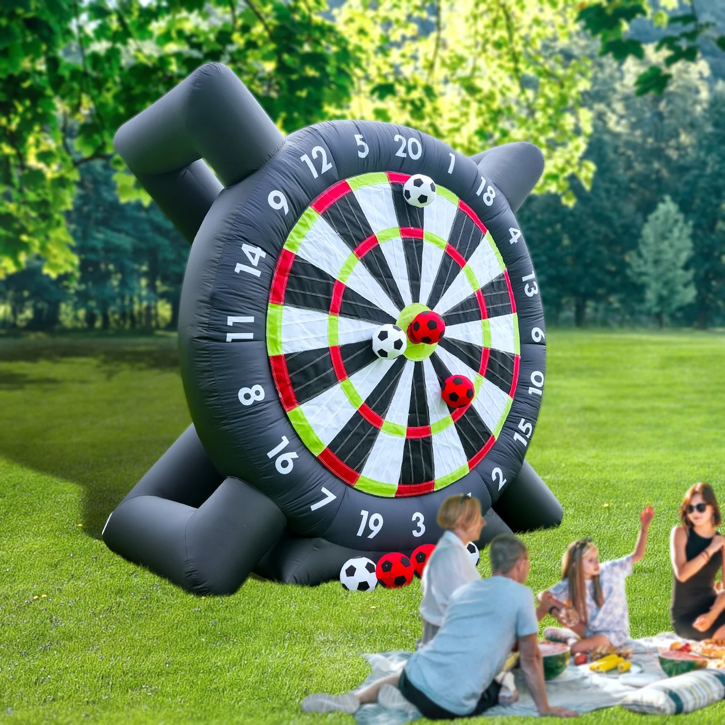 10FT Giant Outdoor Inflatable Soccer Golf Darts Board with 8 Soccer Balls and Blower Football Playground