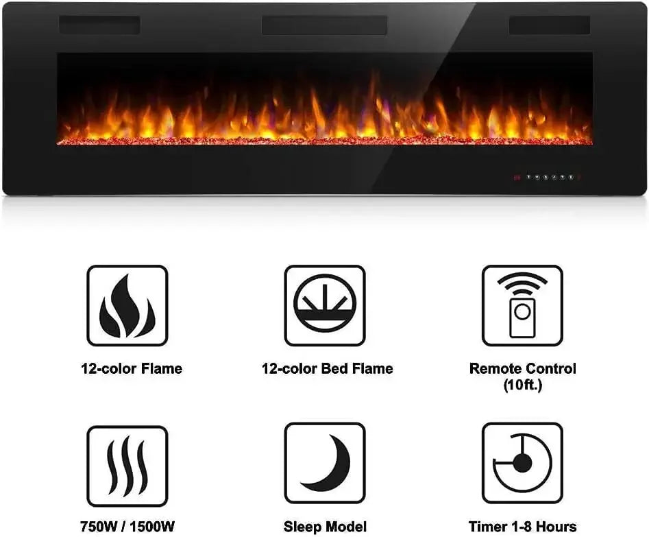 36 Inch Electric Fireplace In Wall Recessed And Wall Mounted Fireplace Heater With Multicolor Flame