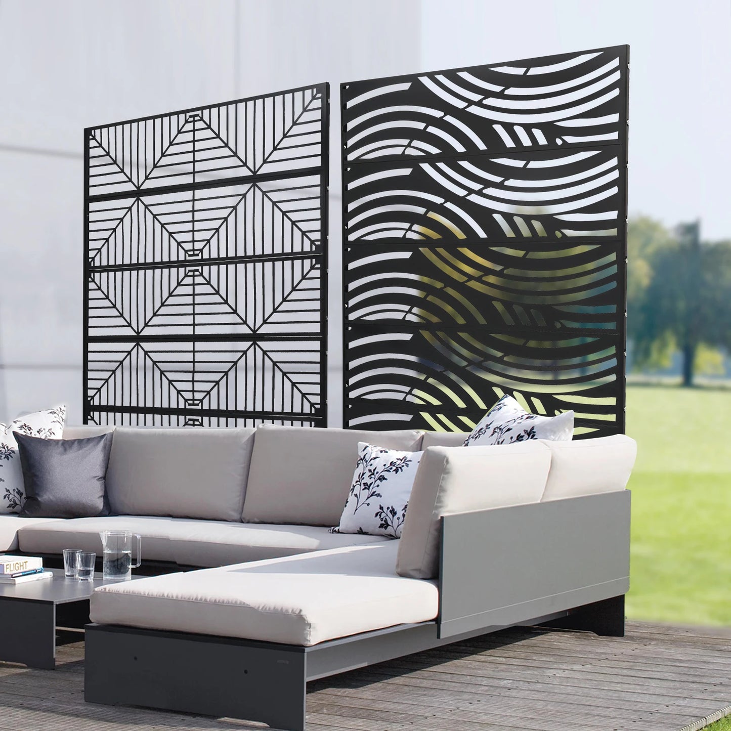 Outdoor Privacy Screens and Panels for Patio Metal Privacy Fence Screen Freestanding Decorative Room Divider Hollow Stripes