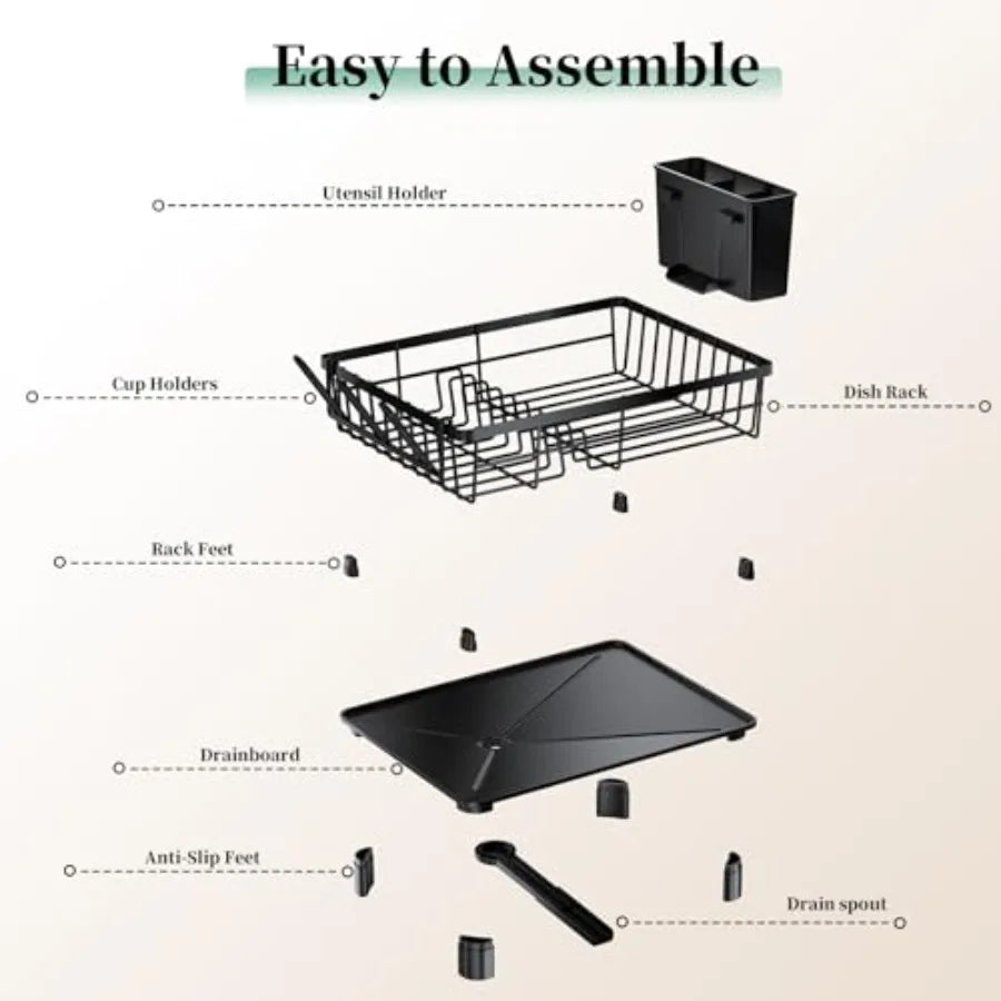 Dish Drying Rack Space Saving Kitchen Counter Rack with Drainer Rustproof Sink Organizer and Utensil Holder