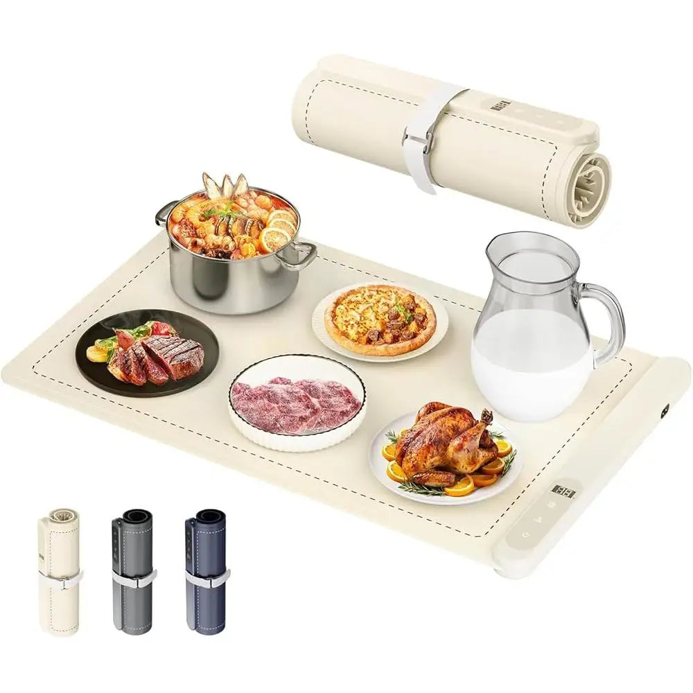 Graphene Electric Warming Mat Rapid Heating Food Tray with 6 Temperature Settings and Timer Portable Silicone Food Heater for Parties and Events