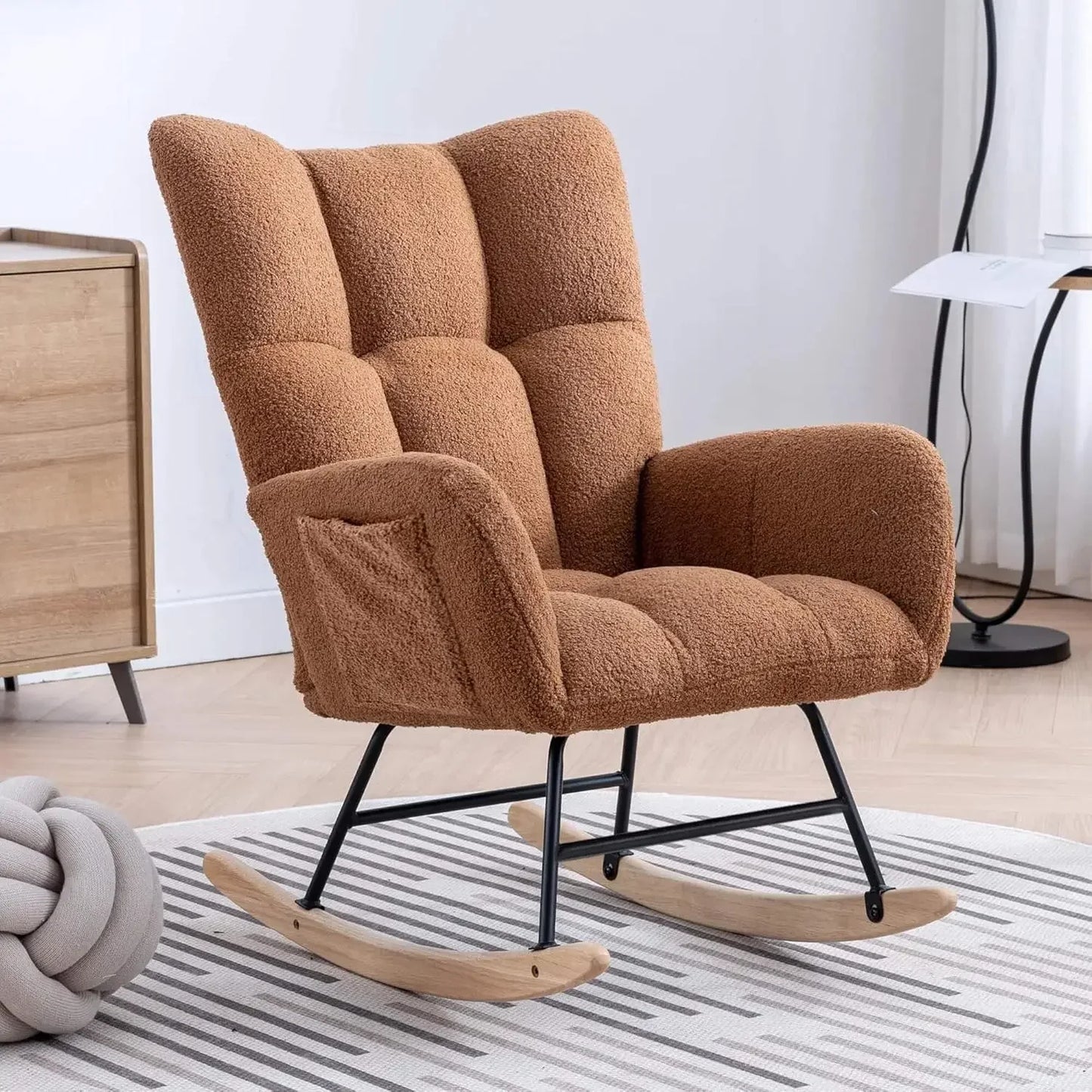 Nursery Teddy Upholstered Glider Rocker Chair High Back
