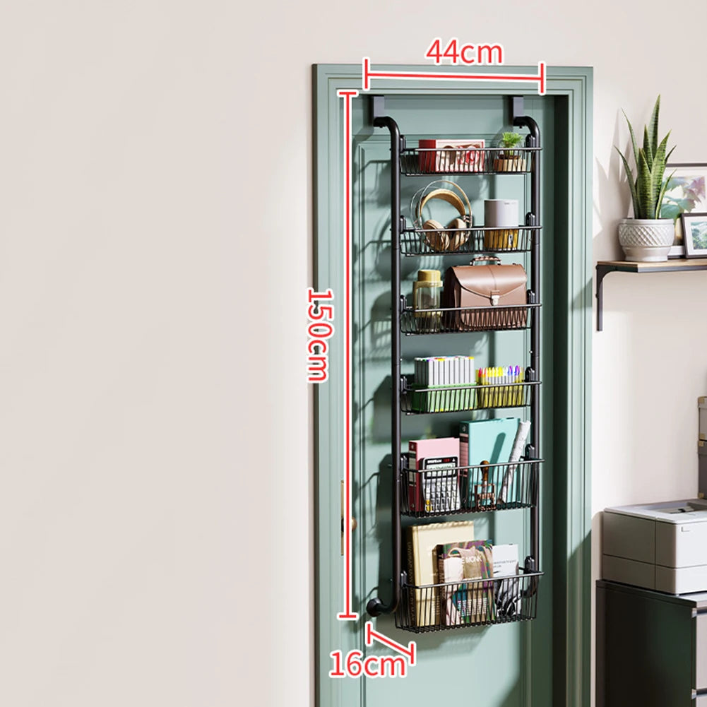 Over The Door Storage Organizer Metal Hanging Shelf With Adjustable Basket For Bedroom And Kitchen Space Saving Door Organizer 6 Tier