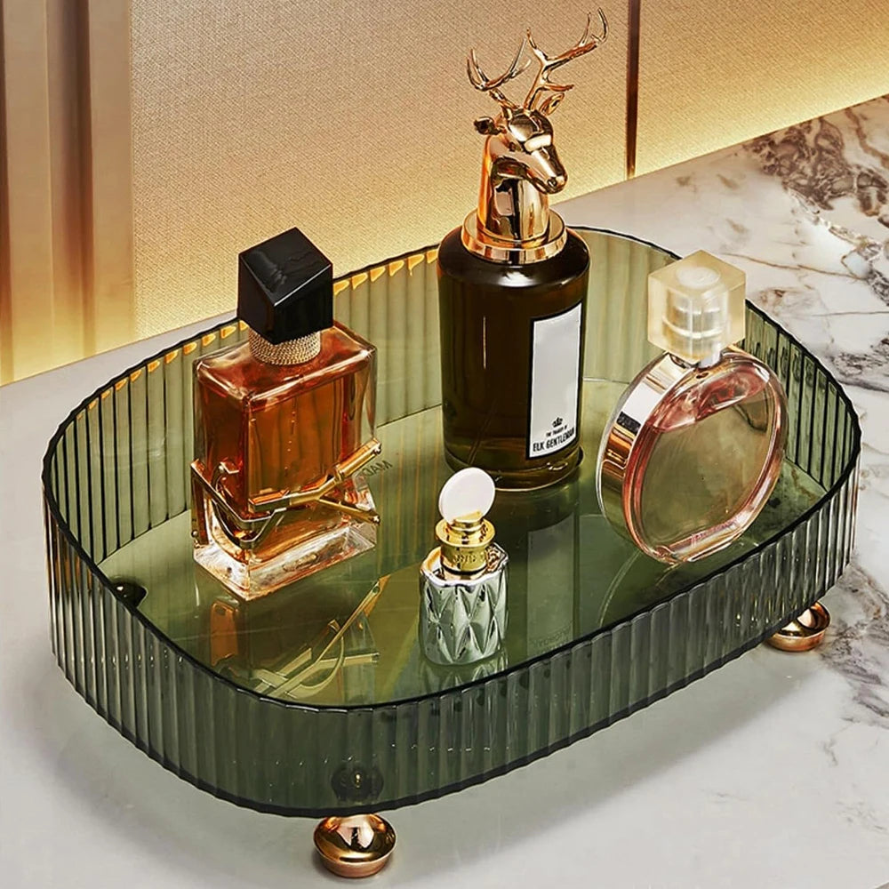 Durable Makeup Storage Tray Large Capacity Desktop Cosmetic Organizer Transparent Vanity Desk Accessories