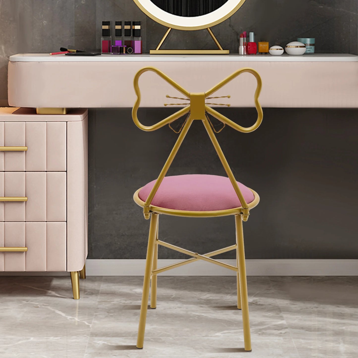 Deep Pink Butterfly Backrest Chair Butterfly Shaped Vanity Chair Metal Backrest Chair for Dresser Living Room Bedroom
