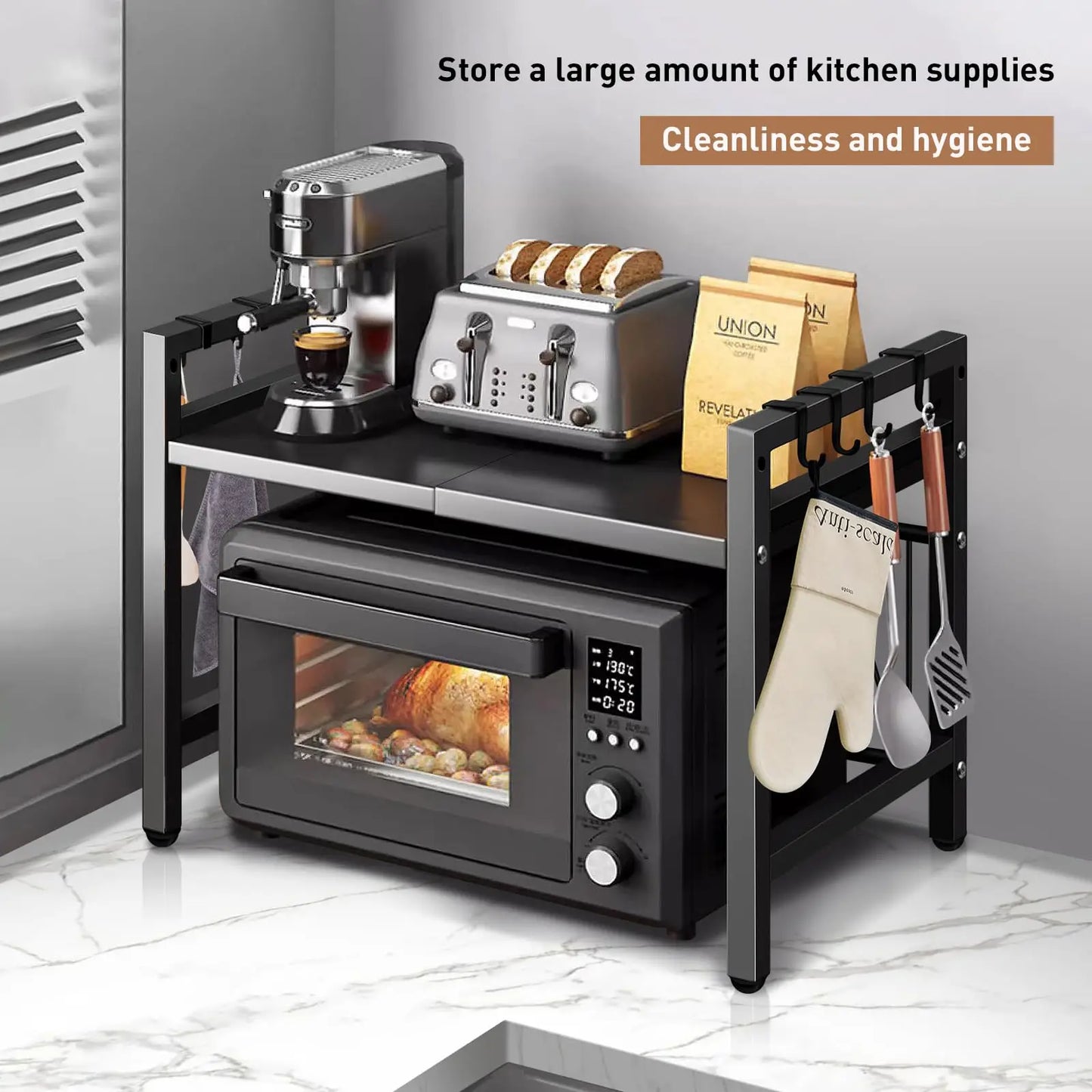 Expandable Microwave Shelf Organizer 42 64cm Moistureproof