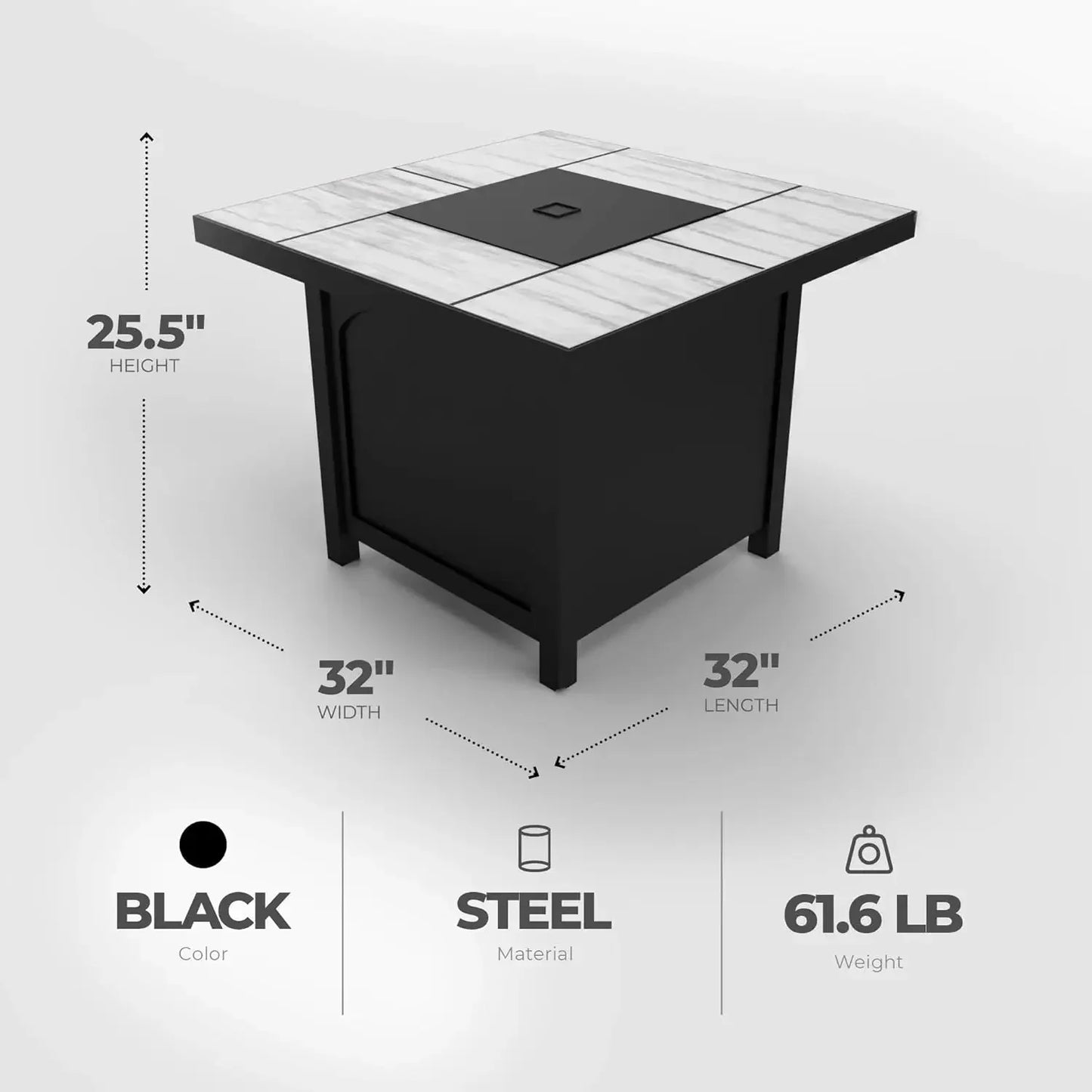 32 Inch Steel 50K BTU Smokeless Propane Gas Fire Pit Table for Outdoor Backyard Terrace Deck and Porch Heating Black