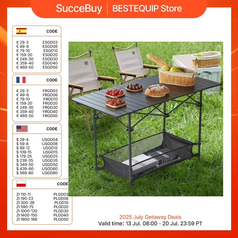 VEVOR 220lbs Outdoor Camping Folding Table with Black Storage Bag Aluminum Alloy BBQ Desk