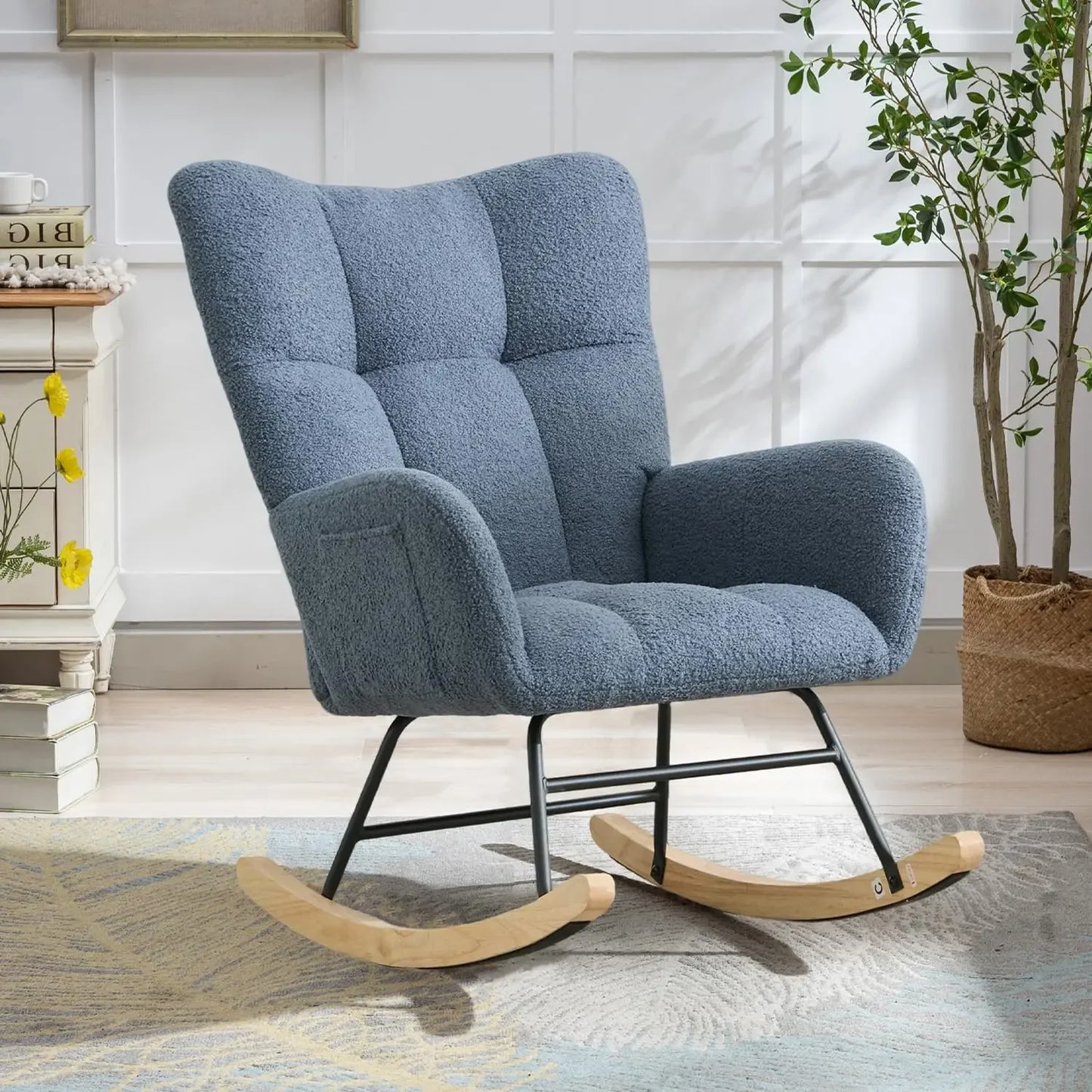 Nursery Teddy Upholstered Glider Rocker Chair High Back