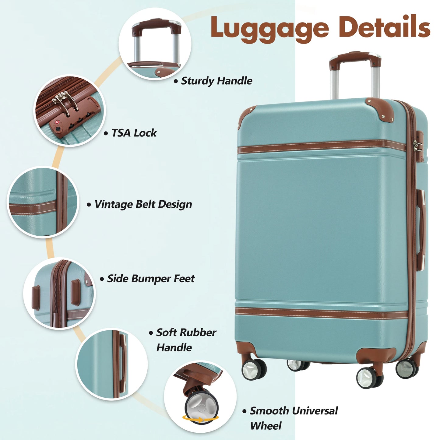 Hardside Luggage Set With 24 Inch Spinner Wheels TSA Lock