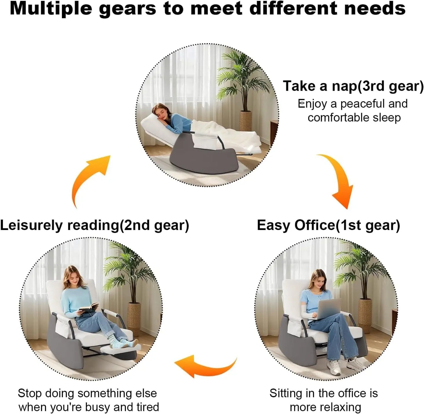 Rocking Recliner Chair With Side Pocket 3 Level Adjustable