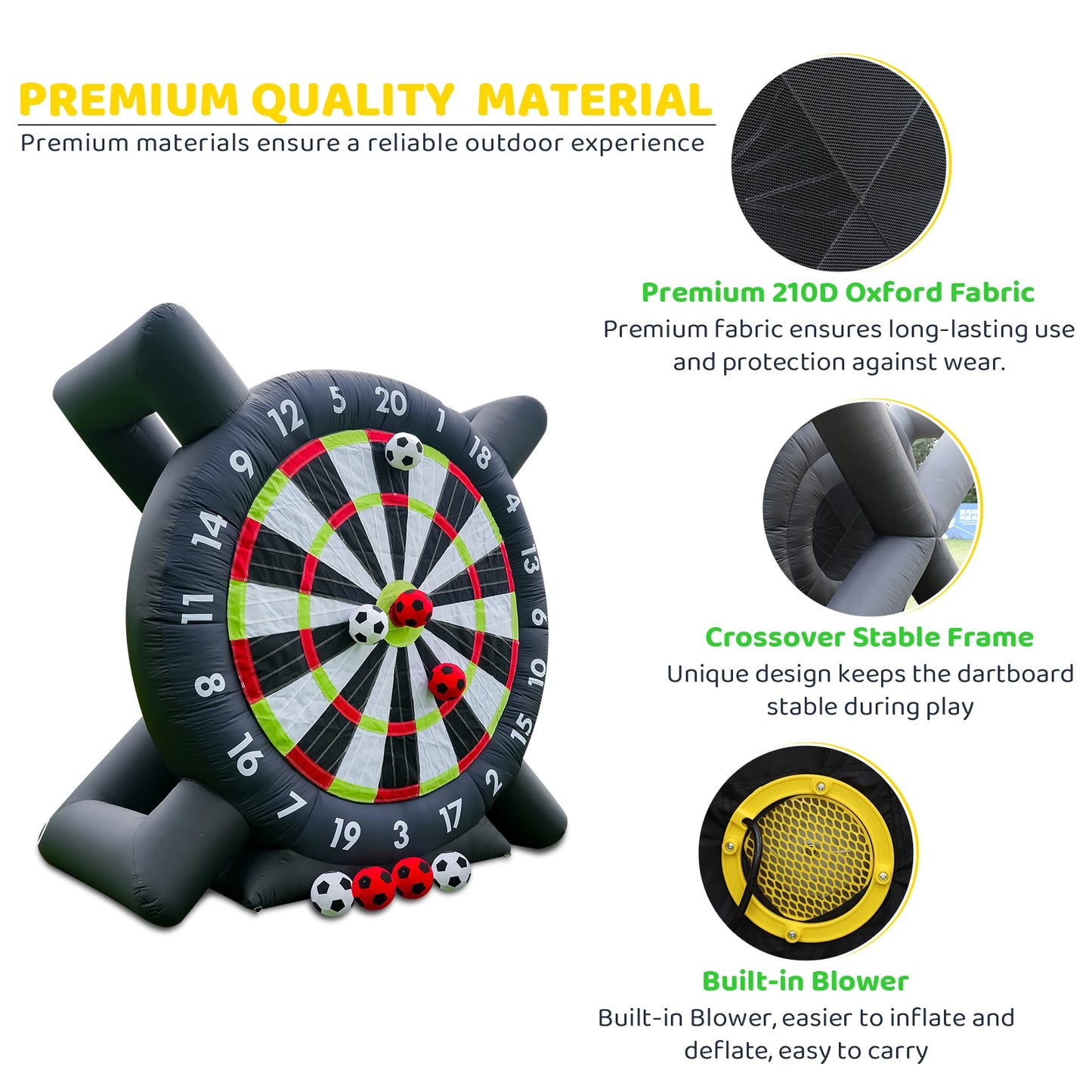 10FT Giant Outdoor Inflatable Soccer Golf Darts Board with 8 Soccer Balls and Blower Football Playground