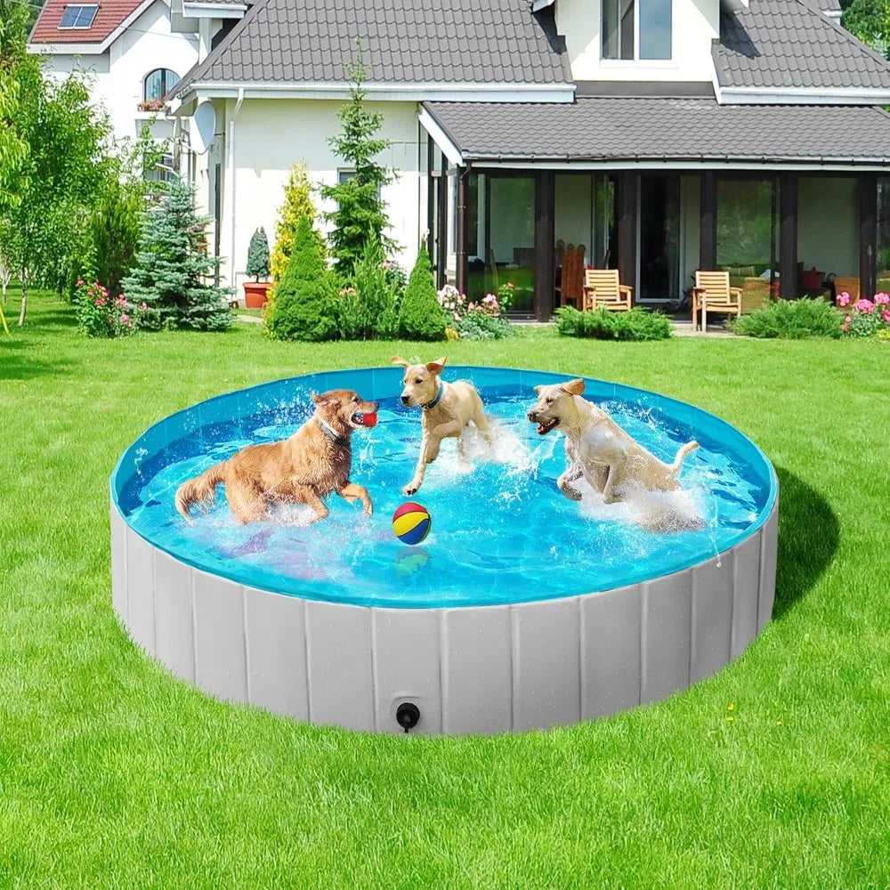 Foldable Dog Pool 71 x 12 Inches Collapsible Hard Plastic Portable Puppy Bath Tub Cat Shower Pet Wading Pool