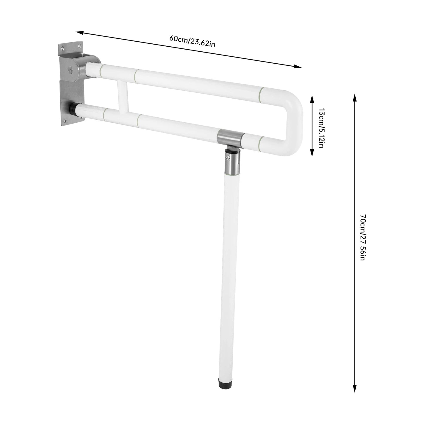 27.56 Inch Tub Handrail Foldable Antibacterial ABS Stainless Steel 220 Pounds Weight Capacity Noctilucent Rings for Easy Night Use