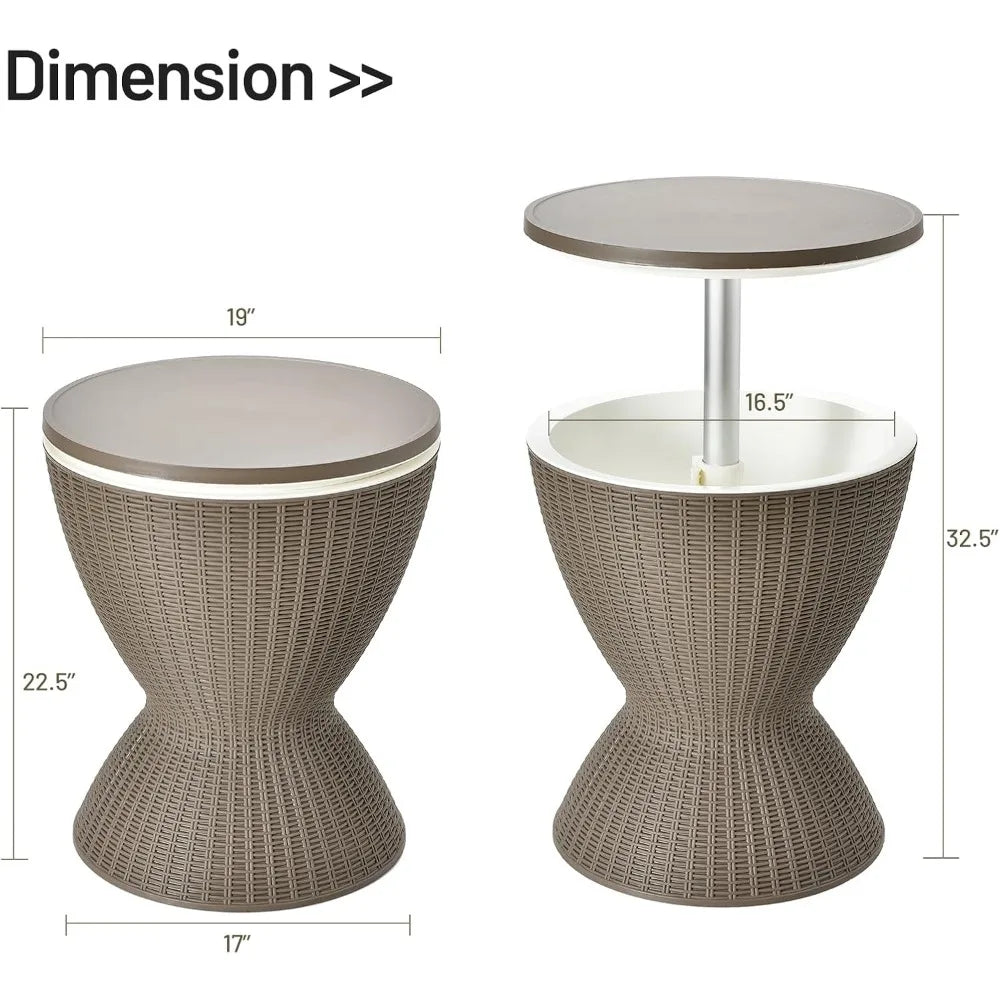 Outdoor Cool Bar Table 8 Gallon Beer and Wine Cooler Height Adjustable Rattan Style Cocktail Patio Bar Tables