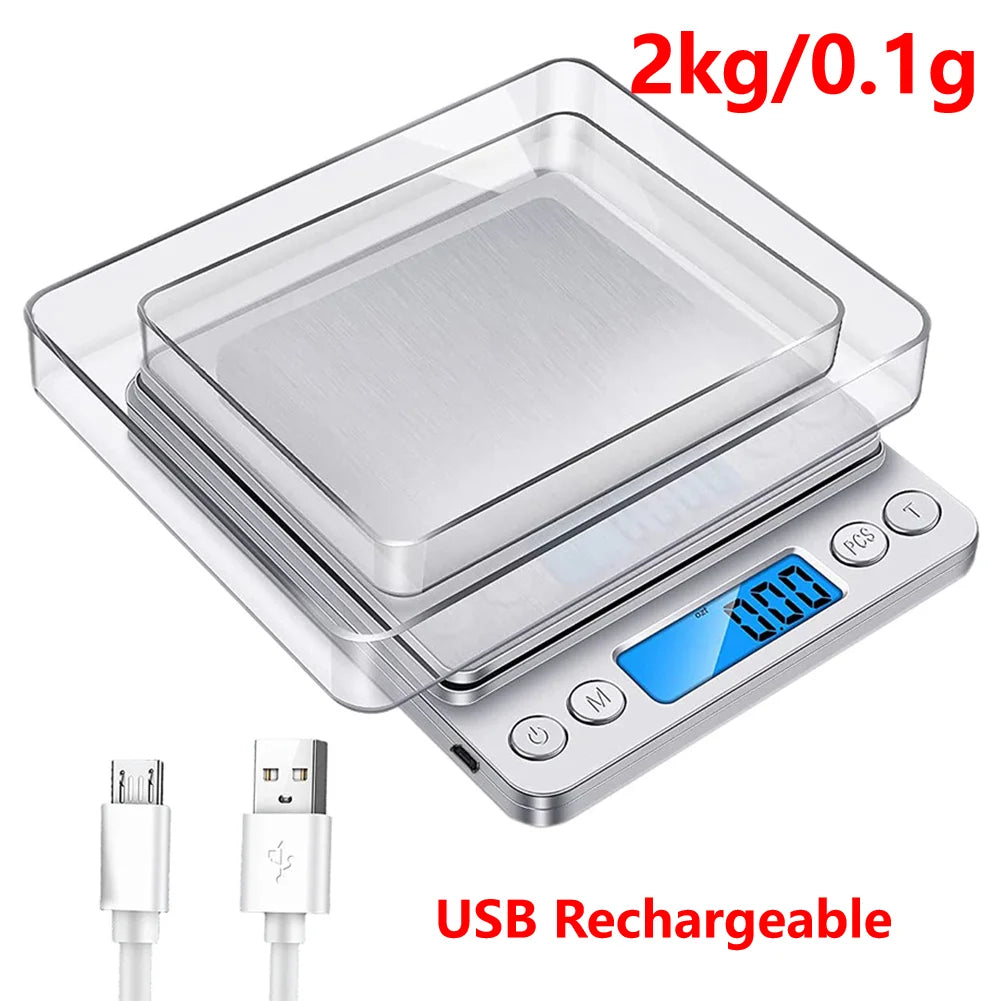 10kg Digital Kitchen Scale USB Charging LCD Display Stainless Steel Electronic Weighing Scale for Food Jewelry and Baking Tools