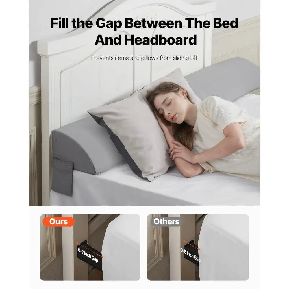Bed Wedge Pillow for Headboard 72x10x6 Inch Soft Support for 0 to 7 Inch Mattress Space