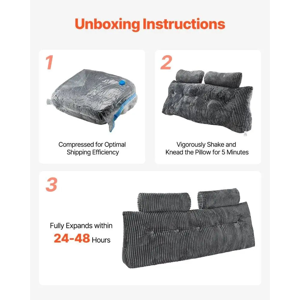 Cozy Queen Size Wedge Headboard Pillow with Side Pockets and Washable Flannel for Reading Gaming and Working in Bed Grey