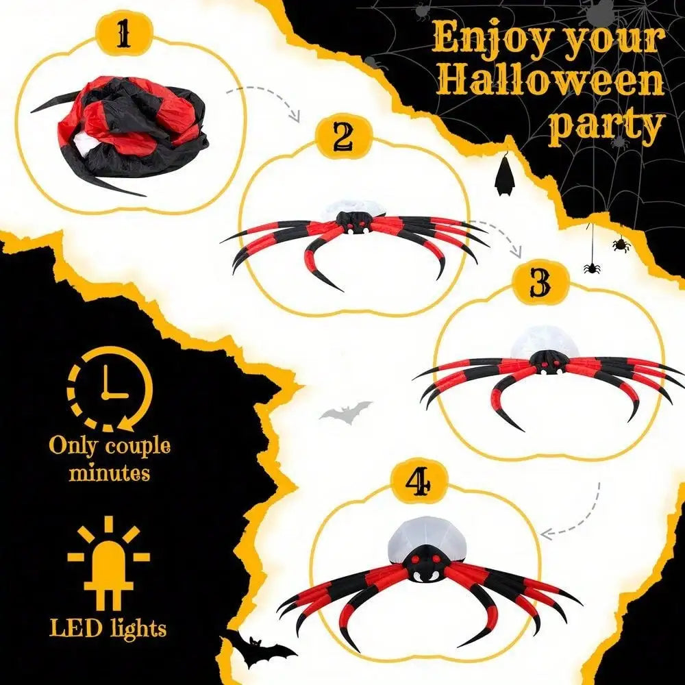 12FT Giant Halloween Inflatable Spider Yard Decoration with Rotating LED Light