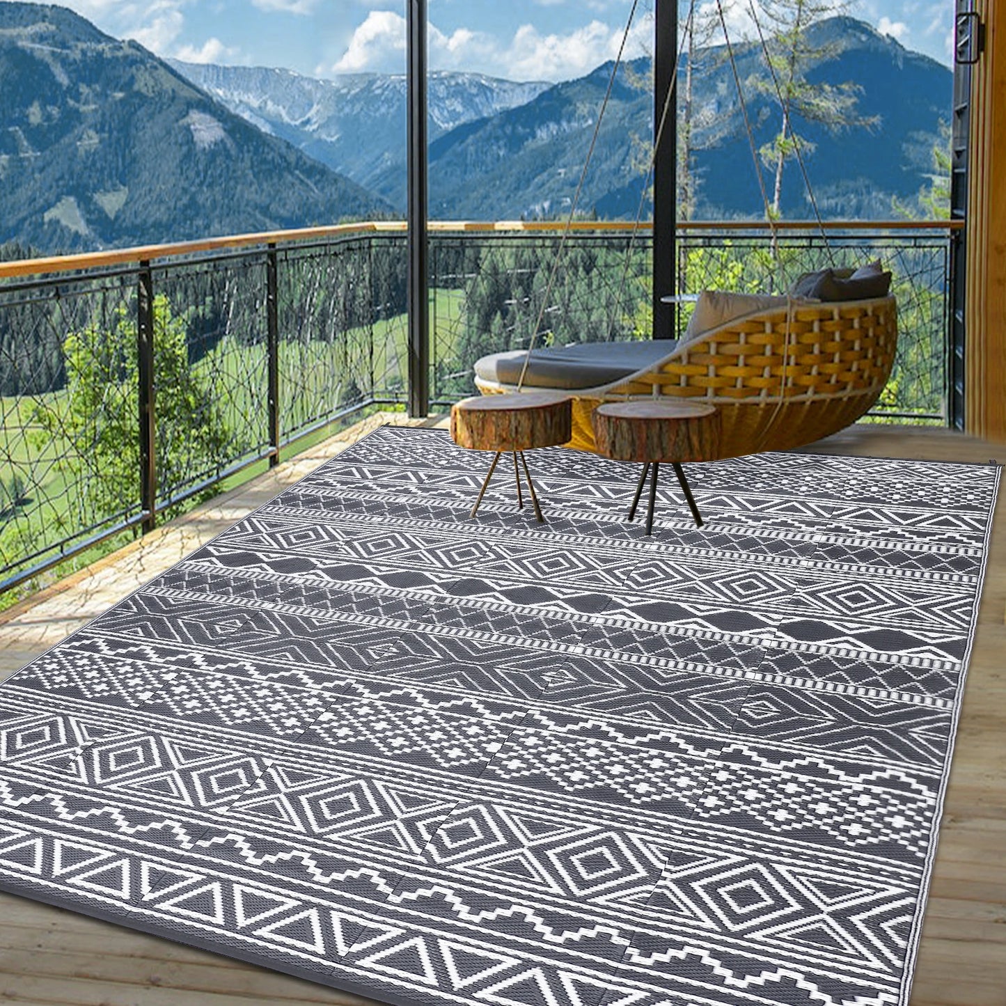 Outdoor Rug 5x8 Waterproof Reversible Patio Rug For Camper