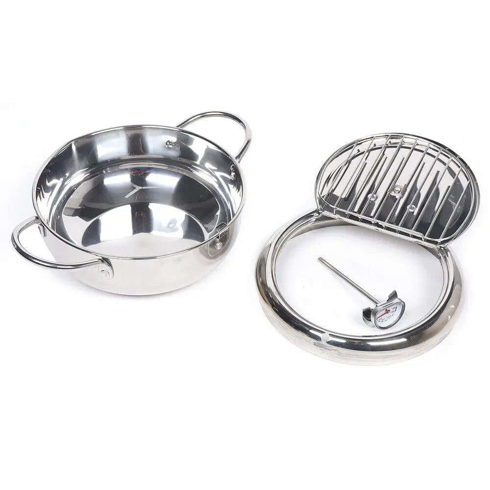 Deep Fryer Pot 304 Stainless Steel With Temperature Control And Lid Deep Frying Pan