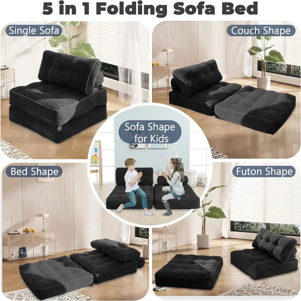 Sofa Bed with Pillow Convertible Sleeper Chair Folding Foam Couch Single Size Floor Mattress