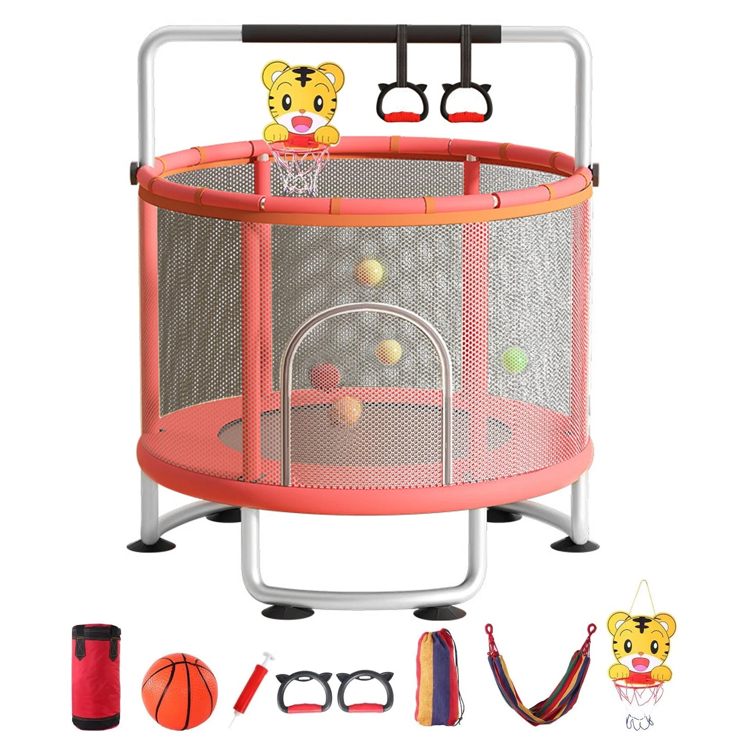 Indoor Trampoline with Protective Net for Kids and Adults 60 Inch Jumping Bed Outdoor Fitness Equipment
