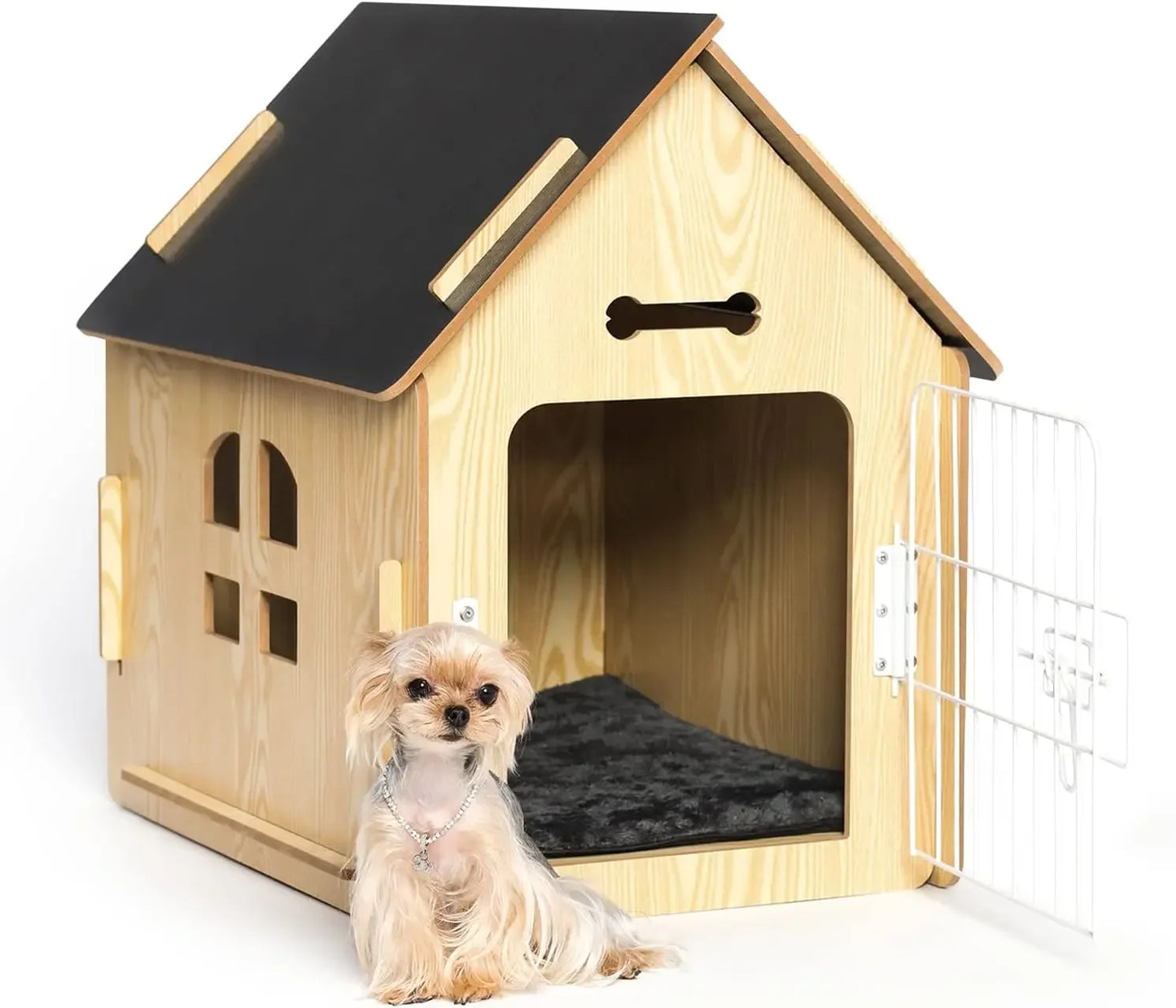Cozy Wooden Indoor Dog House for Small Dogs and Cats Detachable Roof Design