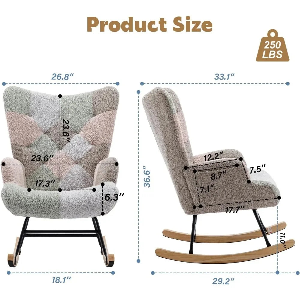 Nursery Teddy Upholstered Glider Rocker Chair High Back