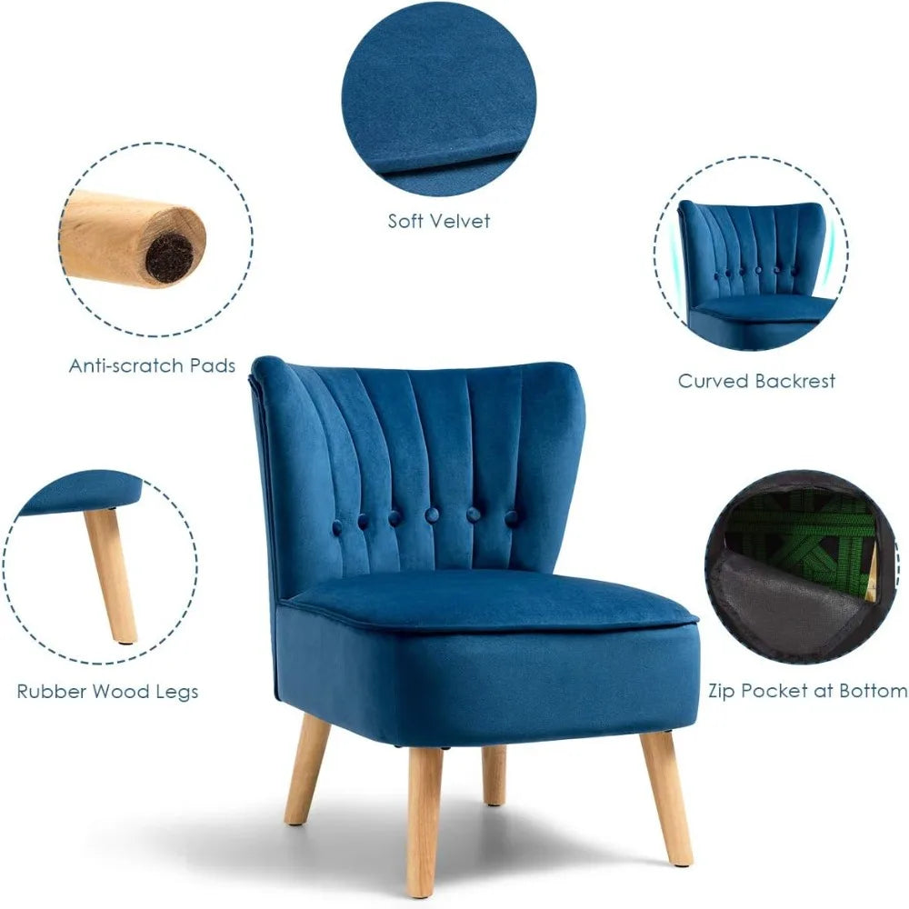 Set Of 2 Modern Velvet Accent Chairs Armless With Wood Legs