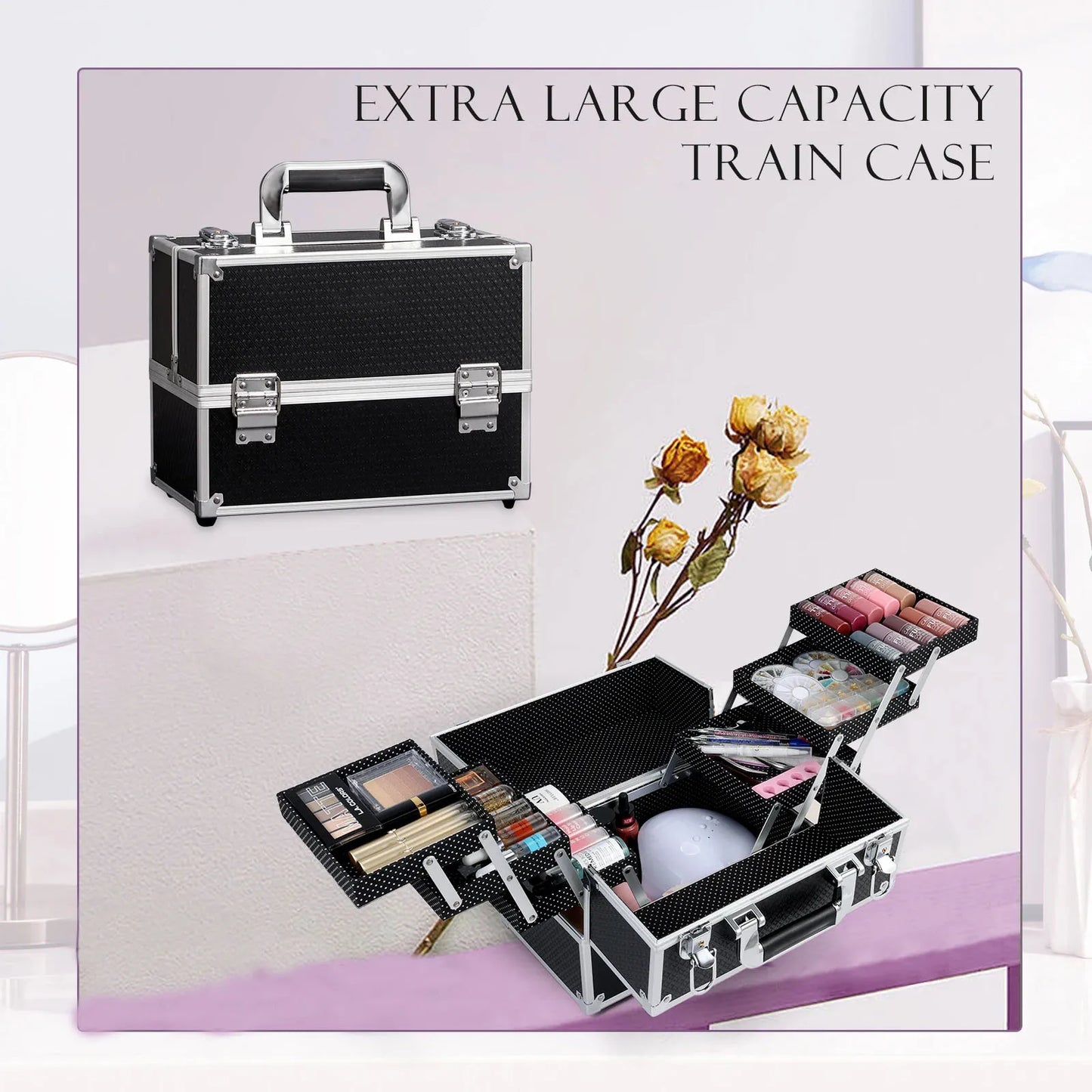 Nail Suitcase Travel Large Capacity Makeup Case 6 Trays