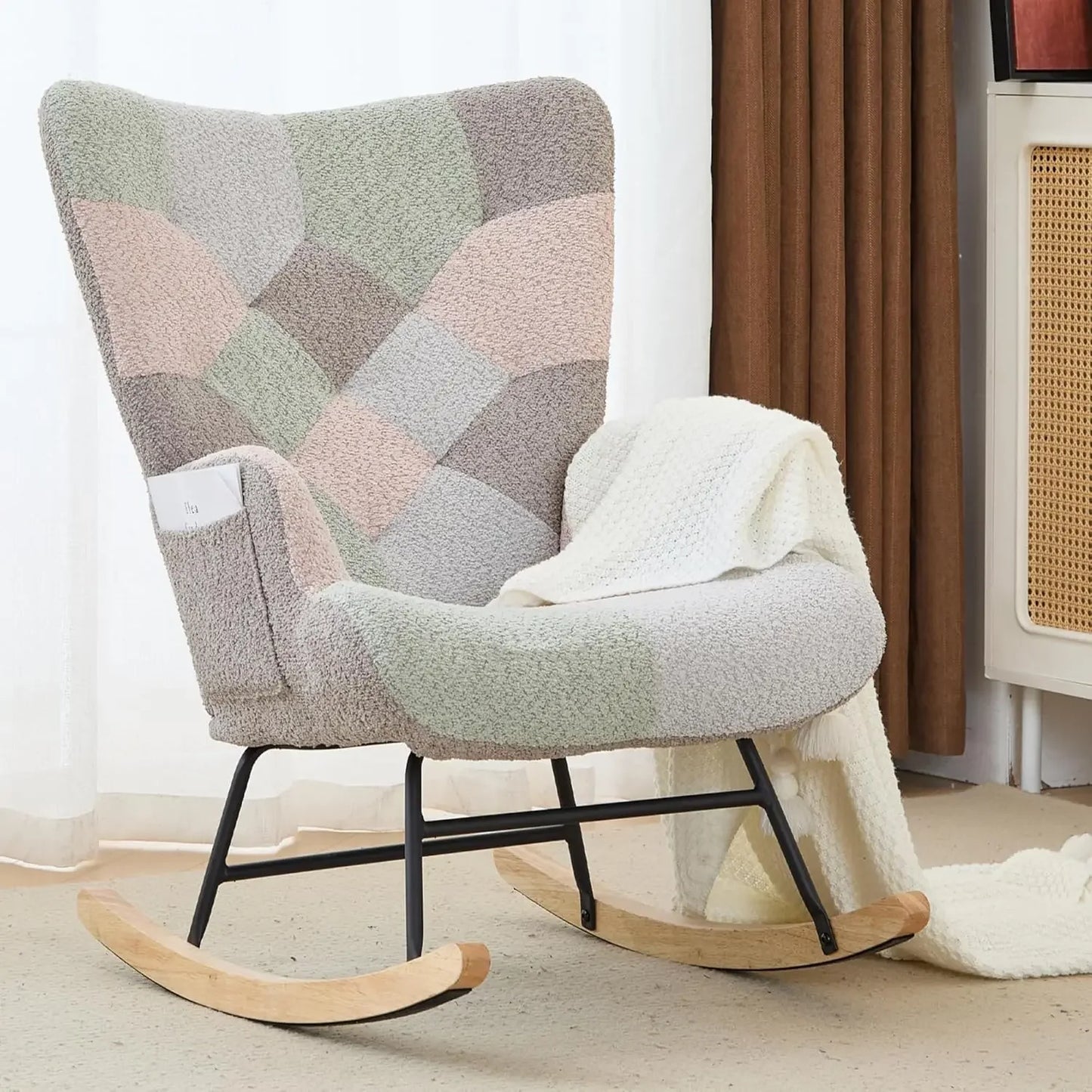 Nursery Teddy Upholstered Glider Rocker Chair High Back