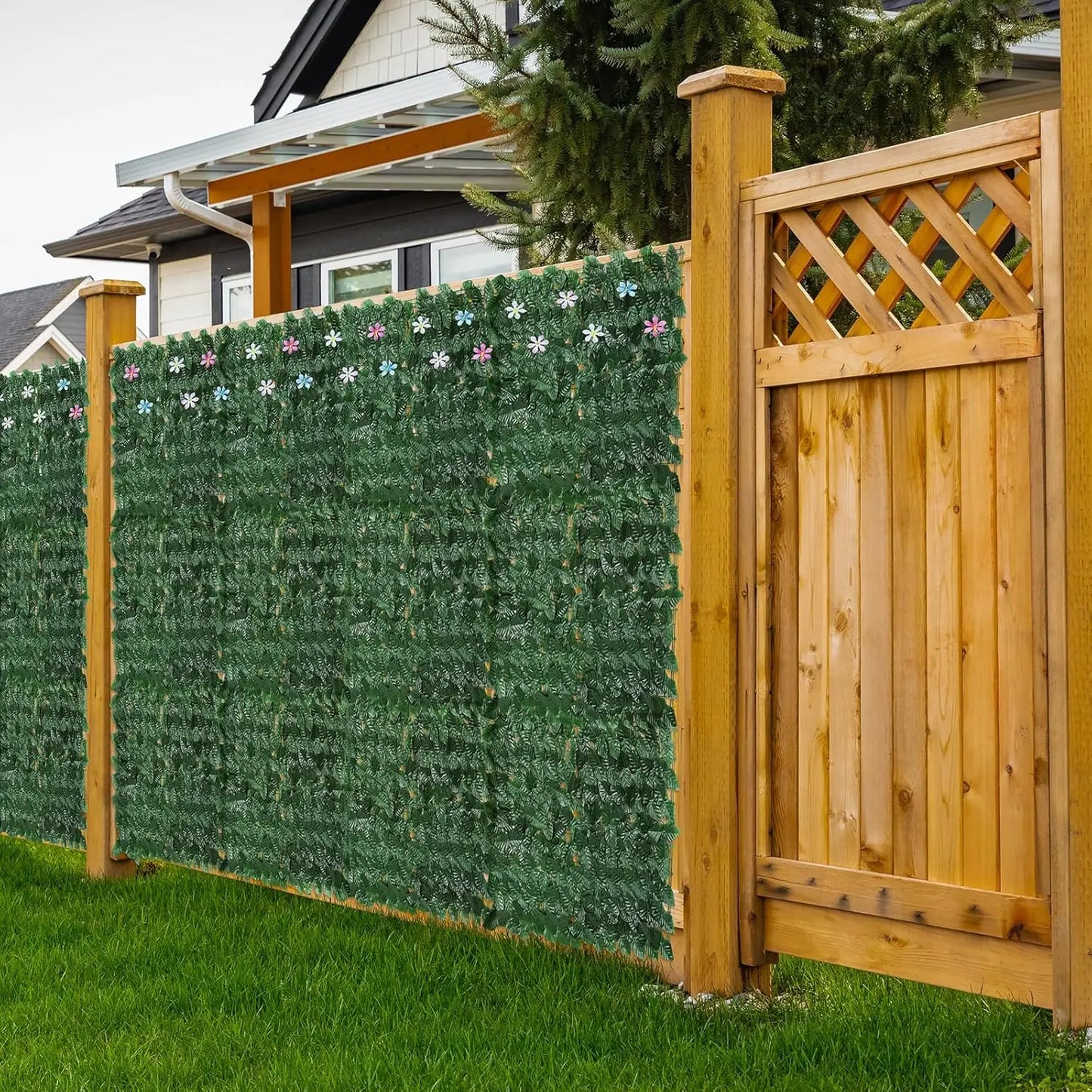 Artificial Ivy Flower Privacy Fence Screen Green Background Wall Indoor Outdoor Garden Decoration