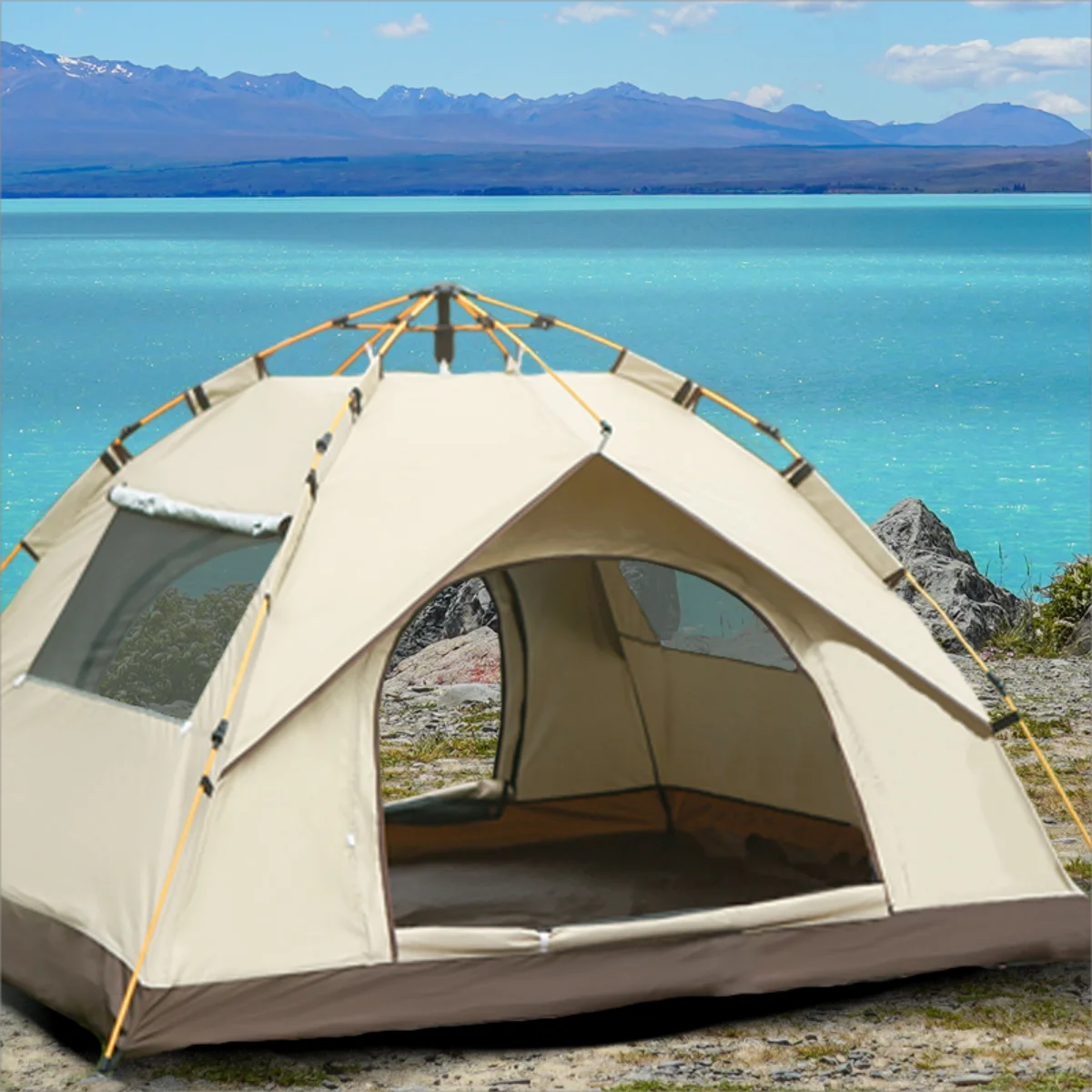 Outdoor Shelter Sunshade Self-Driving Travel Camping Tent with Two Doors and Two Windows