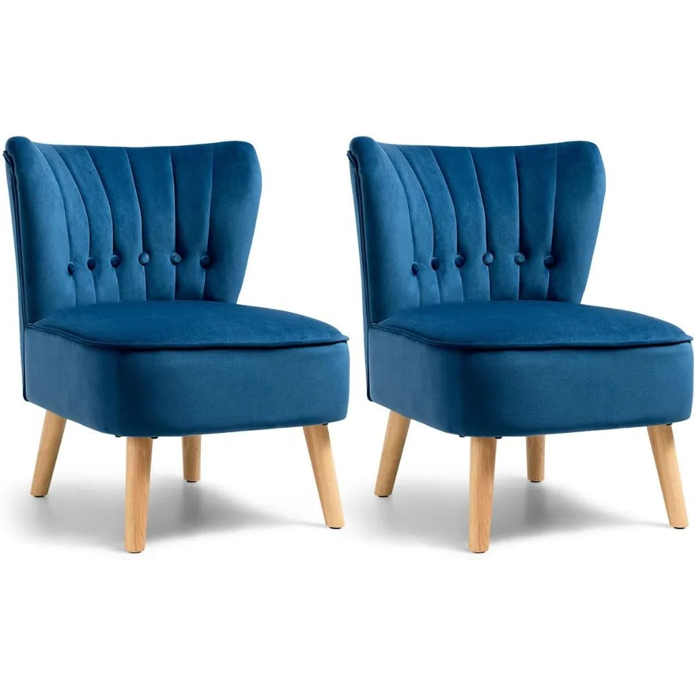 Set Of 2 Modern Velvet Accent Chairs Armless With Wood Legs