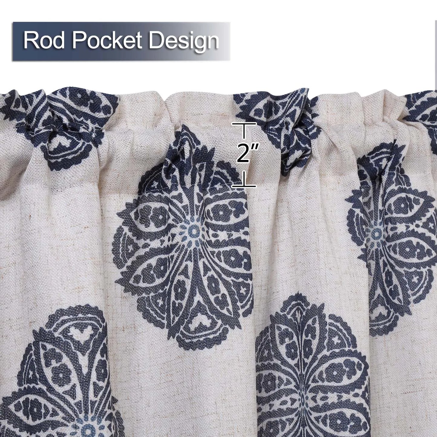 Medallion Printed Rod Pocket Light Filtering Window Curtain Valance for Bathroom Kitchen 52 Inch by 15 Inch