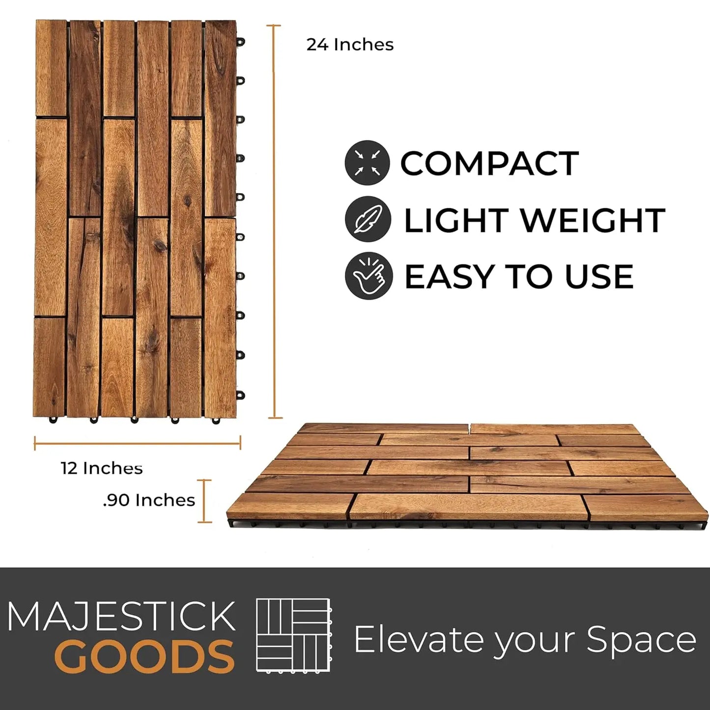 Interlocking Deck Tiles 24x12 Acacia Hardwood Outdoor Patio