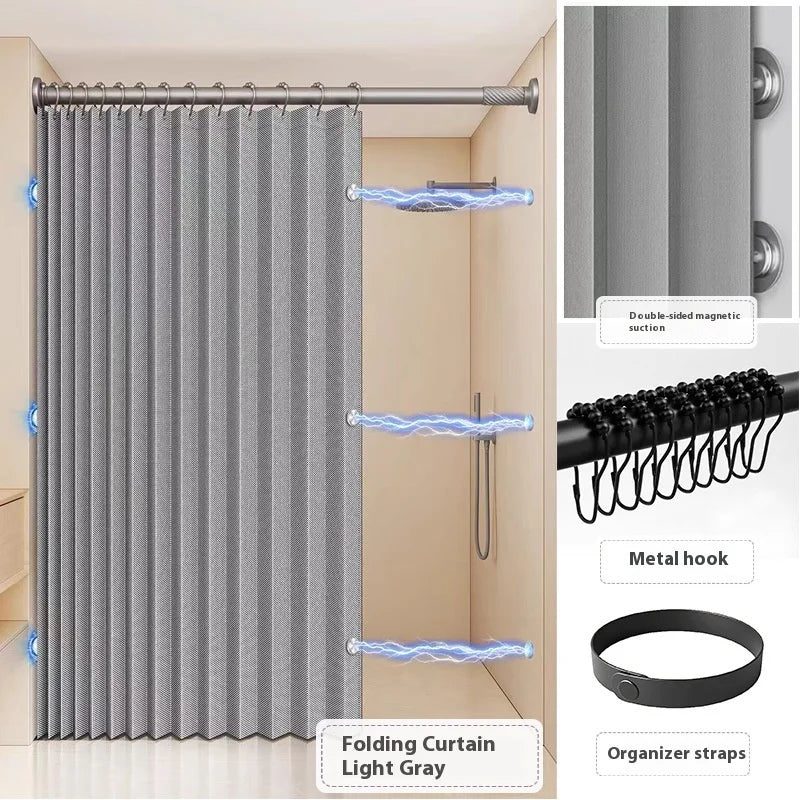 Bathroom Folding Linen Shower Curtain With Magnets