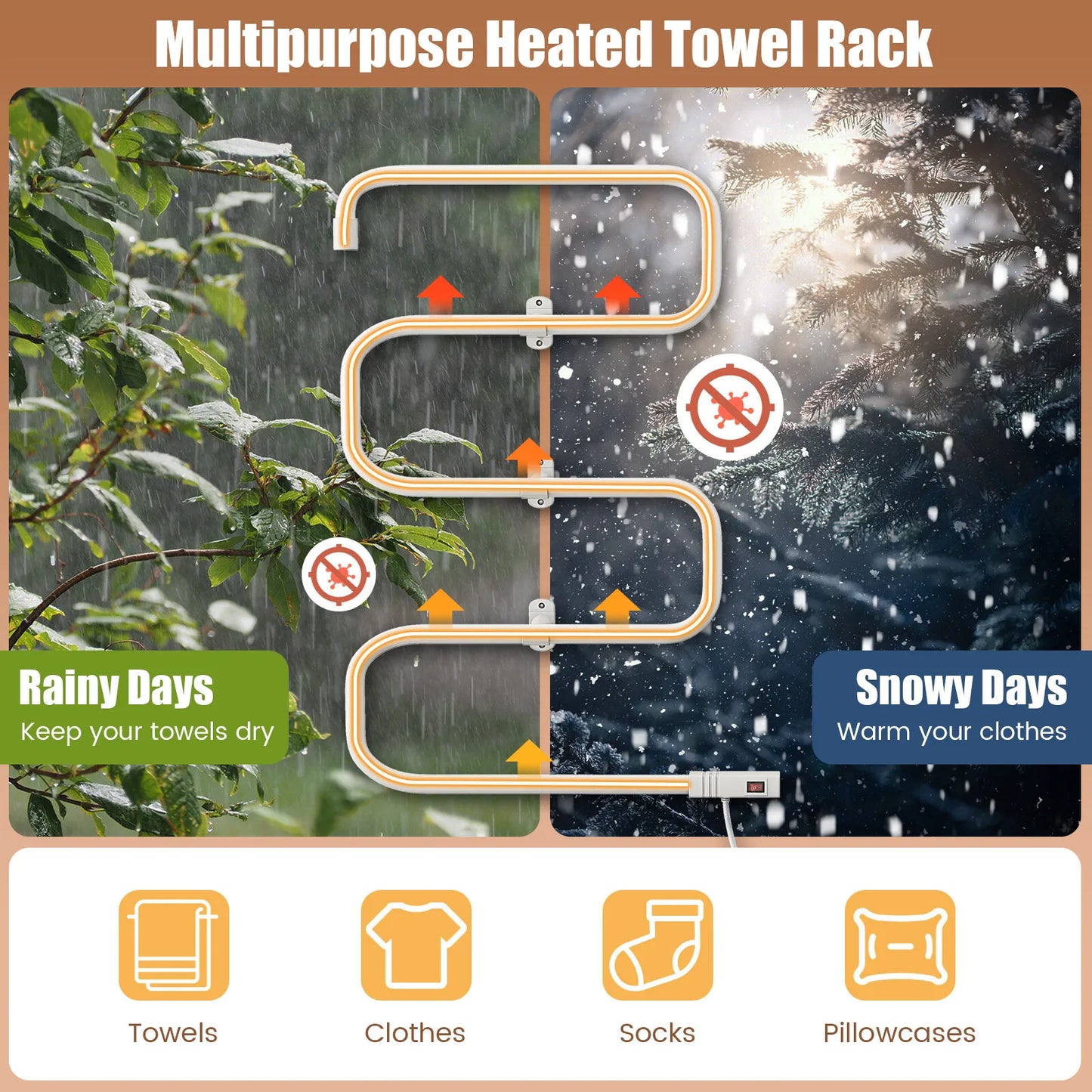 100W Electric Towel Warmer Rack Freestanding Wall Mount
