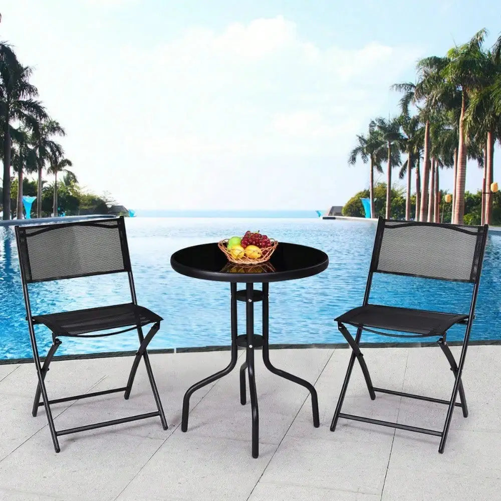 Bistro Set Garden Backyard Table Folding Chairs Outdoor Patio Furniture Black