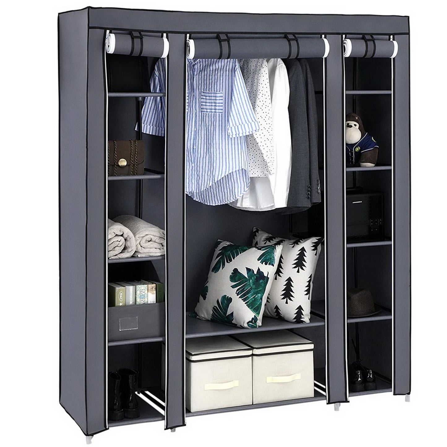69 Inch Portable Clothes Closet Wardrobe Storage Organizer Non Woven Fabric Easy Assembly Strong Durable