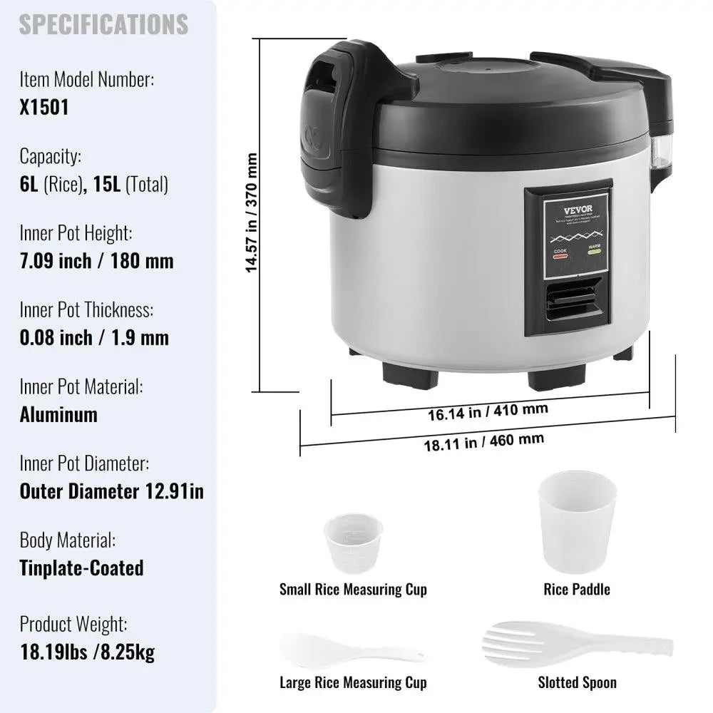 70 Cup Commercial Rice Cooker 15L Non Stick Pot 12 Hour Keep Warm Function For Restaurant Use