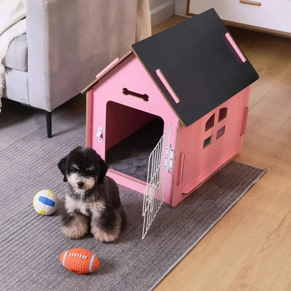 Cozy Wooden Indoor Dog House for Small Dogs and Cats Detachable Roof Design